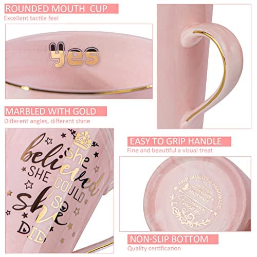 Valentines Spiritual Motivational Congratulations Gifts, 14oz Pink Ceramic Marble Gold Print Coffee Cup, Nicely Gift Boxed Graduation Gifts for Women Her 2026 - She Believed She Could So She Did Mug B0CZ993XBN