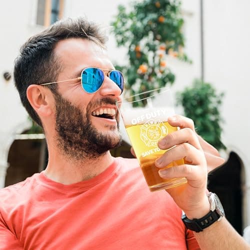 Futtumy Firefighter Gifts For Men, Off Duty Save Yourself Fire Dept Beer Glass, Fireman Gifts for Men, Funny Gift for Fire Fighter Firefighter Fireman for Christmas Retirement Appreciation