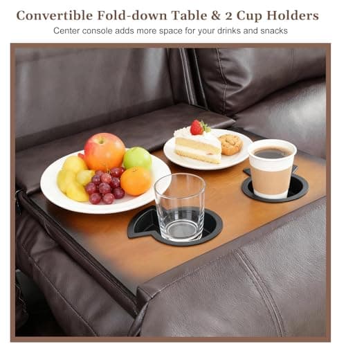 Saxum Tegmen Living Room Furniture Sets, Leather Recliner Sofa, Sectional Sofa Set with Convertible Table & Cup Holders, 3 Pieces Furniture for Living Room/RV/Office (3 Pieces Set, Brown Leather)