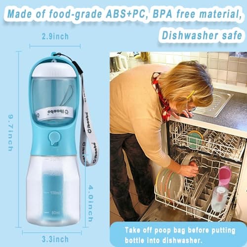 Feeding & Hydration & Waste All in One | Travel Puppy Water Bowl | Portable Pet Dispenser | Dog Gifts | for Walking Beach Cibaabo Dog Water Bottle with Food Container & Poop Bag Holder & Filter B0BZR44DQF