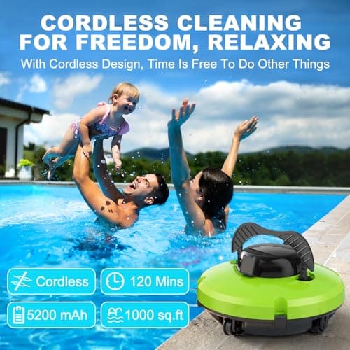 2026 Cordless Robotic Pool Cleaner - 120 Mins Automatic Pool Vacuum for Above Ground Pool & In - Ground Flat Pools up to 1000 Sq.Ft, Robot Pool Cleaner with Self - Parking Tech