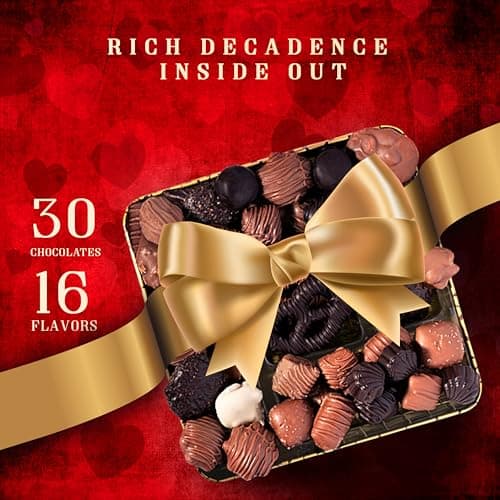 Christmas Chocolate Gift Basket, Gourmet Chocolates Variety Snack Box, Assorted Food Arrangement Platter, Birthday Present, Holiday, Corporate Parties, Sympathy, Candy Gifting Idea, Him, Her, Men, Women, Family (Ruby Red)