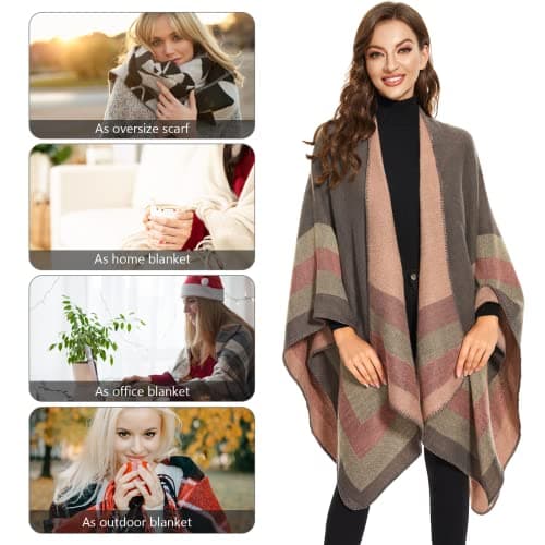 Shawl Wraps for Women, Elegant Knitted Cape Open Front Poncho Scarf Blanket Cardigan Coat for Spring, Autumn, and Winter B0B7B2BH9P