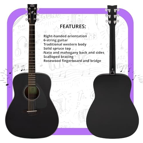 Yamaha FG800J Solid Spruce Top, Traditional Western Gloss Finish Body, 6-String Right-Handed Acoustic Guitar with Rosewood Fingerboard and Bridge (Black), Dreadnought