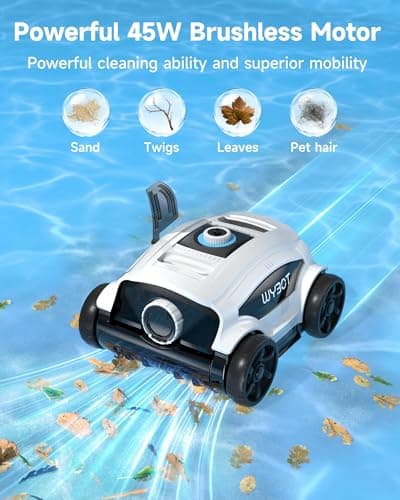 WYBOT W1103 Robotic Pool Cleaner, Cordless Pool Robot Vacuum with 50W Strong Suction,130 Mins Runtime, Self-Parking, Ideal for Above Ground Pool Up to 1300 Sq.ft