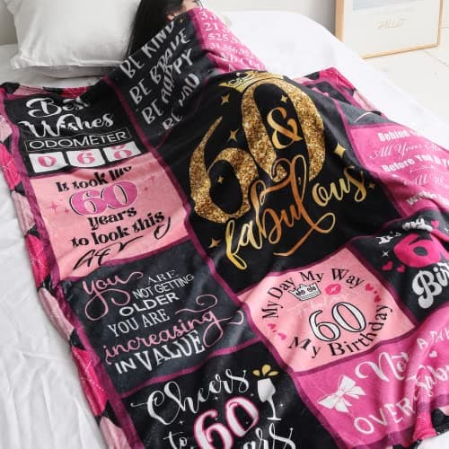 60th Birthday Gifts for Women, 1965 Blanket with Gift Box, Gifts for 60 Year Old Women, Happy 60 Birthday Gifts Ideas, for Woman Turning 60 Decorations 60"x50"