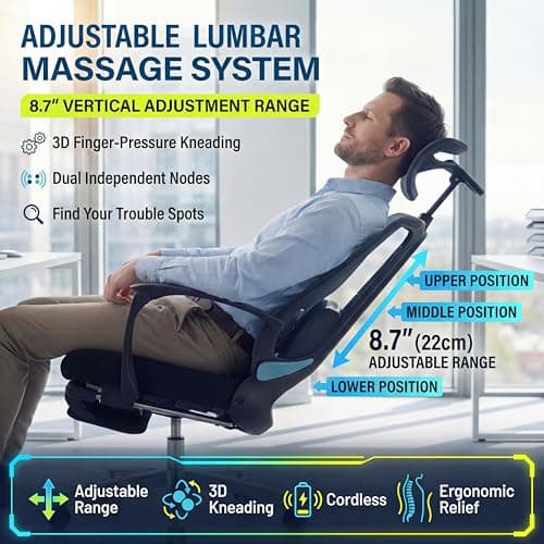 Ergonomic Office Chair with Footrest & Adjustable Lumbar Massager, High Back,Big and Tall,Desk Chair with 5D Headrest, Reclining Swivel Rolling Mesh Chair for Home Office, 400LBS (Black)