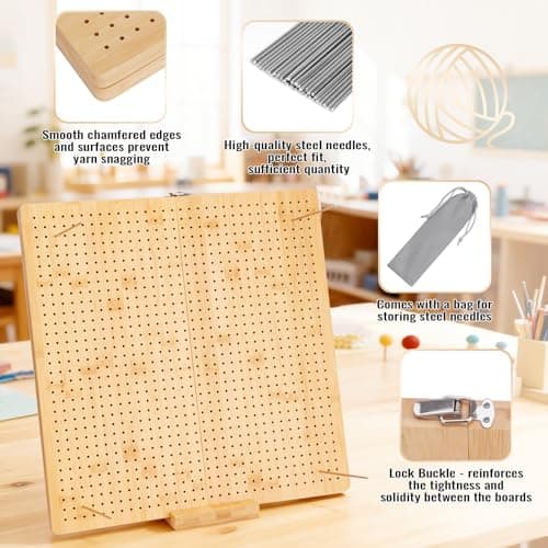 NewEle 17.0" Foldable Crochet Blocking Board with 40 Stainless Steel Pegs - Upgrade Large Blocking Boards for Crochet Projects, Bamboo Granny Square Crocheting Accessories Gifts for Crocheters