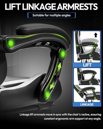 Dowinx Ergonomic Gaming Chair with Footrest & Massage Lumbar, 2D-Linkage Armrests for Computer Chair 330lbs with Headrest Pillow for Office, Home, Streaming and Long Gaming Sessions, White