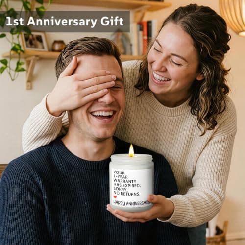 1 Year Anniversary Couple Gifts for Boyfriend Girlfriend, Happy One Year Wedding Anniversary Funny Gifts for Men Women Husband Wife, Romantic First 1st Year Marriage Gift for Her Him Scented Candle B0GT8YSWNK