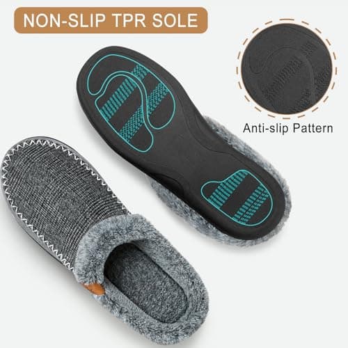 ATHMILE Men's Slippers Slip On Moccasin, Indoor Outdoor Warm Fuzzy Comfy House Shoes, Fluffy Wide Loafer Home Bedroom Slippers