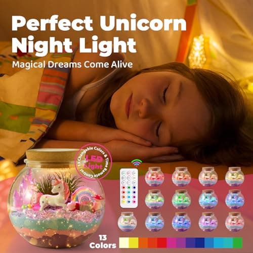 Unicorn Light-Up Terrarium Kit for Kids - LED Night Light Birthday Gift for Girls Ages 4 5 6 7 8-12 Year Old - Unicorn Toys for Girls - DIY Arts and Crafts Kit for Kids