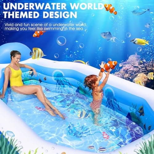 Inflatable Pool with Canopy, Large Inflatable Swimming Pool for Kids,Adult, Blow Up Pools with Seats,Backrest.Durable Thickened Inflatable Family Pools for Backyard,118"x75"x22"-Dark Blue