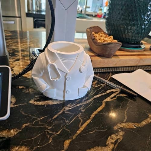 3D Printed Doctor Coat Pen Holder - Realistic Medical Desk Organizer with Stethoscope, White Doctor Sculpture Pen Cup for Office, Nurse, Medical Student Gift 5.9" x 3.5" x 4.3" (Male Doctor Style) B0GJZP6NRS