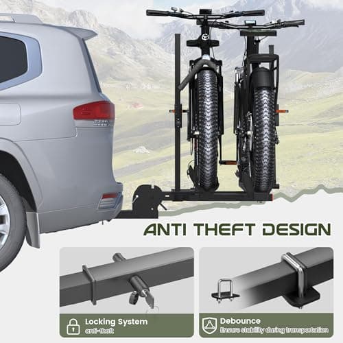 Bike Rack for Car,200lbs Capacity for 2 EBike with Anti Theft Lock Foldable Tilt Design Hitch Bike Rack,Up to 5-Inch Fat Tire for 2'' Receiver
