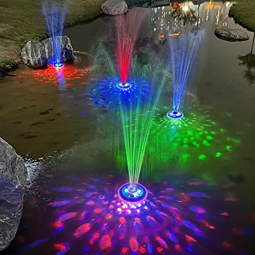 Floating Water Fountain with Underwater Lights, Powered Pump Outdoor, 2 Modes Sprinkler Waterfall Fountain for Inground Above Ground Pool, Pond-Blue-1PC