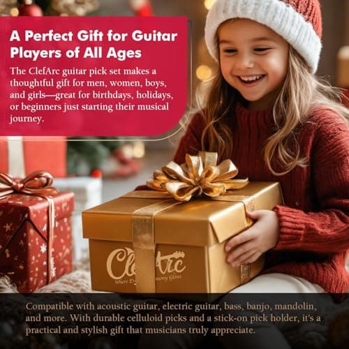 ClefArc Guitar Wall Mount - U-Shape Hardwood Guitar Hanger, Black Walnut Stand Wall Hangers, Pick Holders, Guitar Gifts for Guitarists, Guitar Accessories, with 6 Assorted Guitar Picks