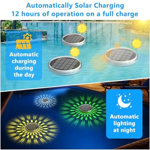 Solar Rechargeable Floating Pool Lights(2 Pack), Pool Lights That Float with Remote Control, 9 Lighting, Timing Mode, IPX7 Waterproof for Inground Pool, Bathroom, Bathtub, Pool Party