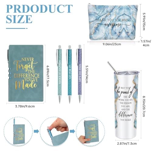 Domensi 6 Pcs Employee Appreciation Gift Set for Women Female Christmas Thank You Gift May You Be Proud 20 oz Rustic Marble Sign Tumbler Makeup Bag Journal for Teacher Nurse Lady Work Business(Blue)