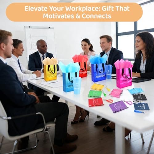 48 Pcs/8 Sets Employee Appreciation Gifts Bulk - Includes Thank You Gift Bags with Tissue Paper Notebooks Pens Cups Keychains - Thank You Gifts for Coworkers Teachers Staff Team Volunteers (Colorful) B0G5DCYSHJ