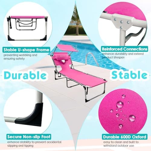 Outdoor Tanning Chair with Sun Canopy Shade & Face Hole, Folding Lounge Chair with Beach Table and Carry Bag for Poolside Sunbathing Lawn