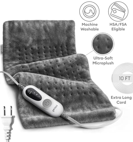 GENIANI Electric Heating Pad for Back Pain & Cramps Relief, Electric Throw, Self Care Gifts for Women, Heating Pad for Neck & Shoulder, Machine Washable Microplush, Auto Shut Off (12"x24", Tabby Gray) B07T85CNX2
