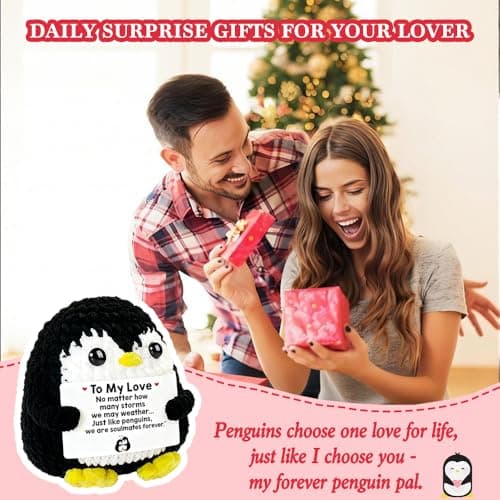 Positive Penguin Gifts for Him Her Anniversary Valentine‘s Day Birthday Gift for Boyfriend Husband Wife Handmade Crochet Animals Romantic Couples Christmas Wedding Year for Men Women