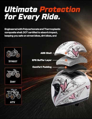 TCMT Full Face Motorcycle Helmet for Adults Men Women, Lightweight Polycarbonate Street Bike Dirt Bike Helmet with Anti-Scratch Mirror Shield and Removable Liner, DOT Approved