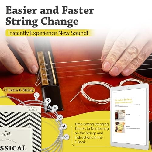 Belfort Classical Guitar Strings Nylon - Classical Nylon Strings Coated in Silver - 6 Guitar String Set + Extra 1E - Cuerdas para guitarra acustica - Cuerdas de guitarra acustica