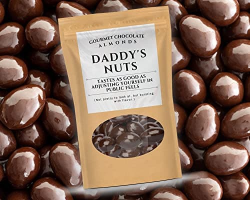 Daddy’s Nuts Gourmet Chocolate Almonds - Dark Cocoa Chocolate Nuts Kepperton - Funny Candy Gifts for Men Fathers Day, Birthdays, Christmas Stocking Fillers for Dads, Stepdad, Grandpa
