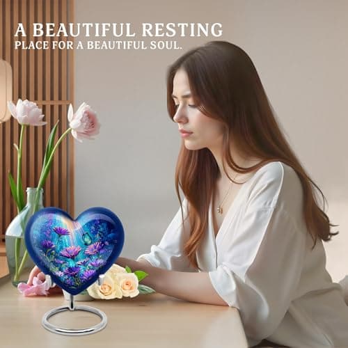 Daisy Bloom Funeral Keepsake for Men & Women - Memorial Gift for Mom & Dad - Urns for Human Remains - Burial Urns for Adult Ashes Husband - Heart Shape - Small Keepsake 3 Inch - Pack of 1 B0FV8W29L6