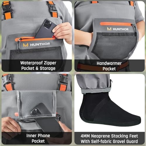 Hunthor Fishing Waders for Men Waterproof Breathable Chest Wader with Insulated Stockingfoot for Fly Fishing, Hunting, Wading