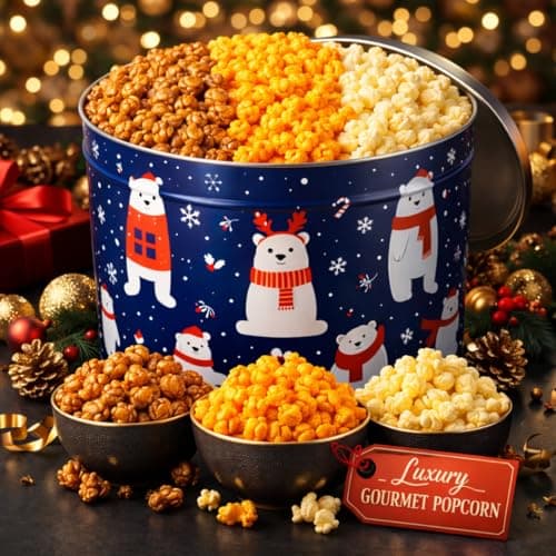 2 Gallon, 3 Flavors Uncle Myron's Christmas Popcorn Tin, 3 Flavors, Holiday Food Gift Basket B0FMZDY4VP