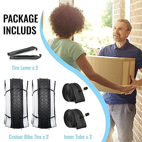 26x2.125 Cruiser Bike Tires: MOHEGIA 2-Pack 26 Inch Folding Tires with Pair Bike Tubes & Tire Levers Replacement Set for Beach Cruiser and Urban Commuting Bicycle