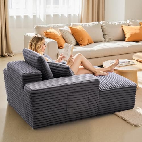 VEVOR Chaise Lounge Chair, 48 in Boneless Chaise Lounge Indoor, Modern Upholstered Oversized Reading Chair with Throw Pillows & Armrests, Sofa Couch Deep Seat Sleeper for Living Room, Bedroom, Balcony