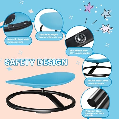 21" L × 19" W Large Size Spinning Chair for Autistic Kids, Toddler Sensory Spinning Chair, Sensory Toys Gifts for Kids with Autism & ADHD, Sit and Spin Training Body Coordination, Azure Rounded Shape