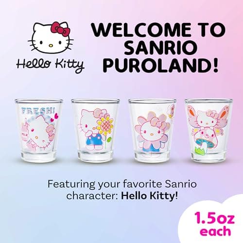 Silver Buffalo Sanrio Hello Kitty Spring Garden Flowers 4 Pack Mini Glass Set, 1.5 Ounces