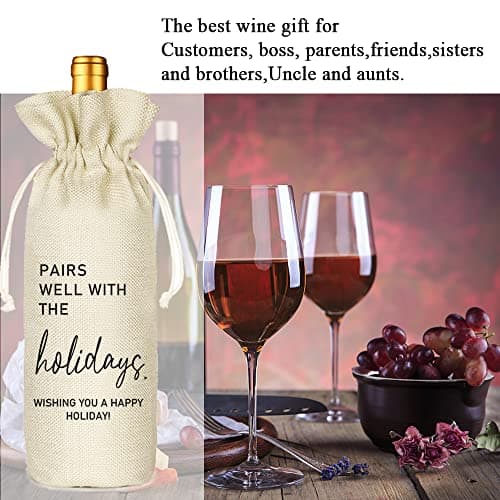 Socive Holiday Party Hostess Gift Wine Bag for Him Her, Holiday Gift, Christmas Gifts Ideas-Reusable Drawstring Wine Bag