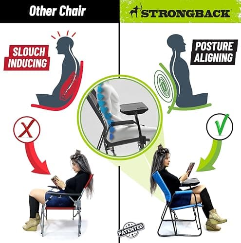 STRONGBACK Folding Patio Chair - Ergonomic Design for Back Pain Relief - 21" Seat Width/300 lb Capacity - Plush Olefin Cushions/Durable Magnesium Alloy Frame - Lightweight/Portable Outside Chairs