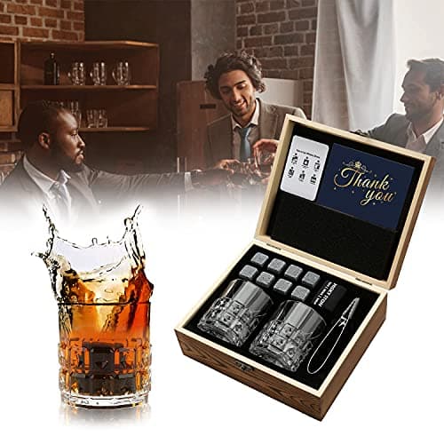 Whiskey Gifts for Men, Whiskey Glasses Set of 2, Granite Chilling Whiskey Stones, Bourbon Gifts for Men, Unique Giftss for Mens Birthday Christmas Father's Day Valentine Retirement Groomsmen