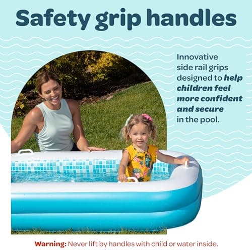 2-in-1 Inflatable Kiddie Pool, 65"x39"x10" (5'5") Soft Cushioned Floor, Handles, Drain, Shallow Rectangular Blowup Swimming Pool for Kids Age 2+ Toddler Ball Pit, Small Adult Backyard Tanning Pool