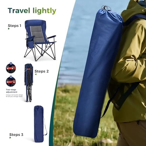 ALPHA CAMP Oversized Folding Camping Chairs High Backrest Heavy Duty Lawn Chairs for Adults Support 500 LBS Portable Camp Chairs with Cup Holders Large Side Pocket for Outdoor