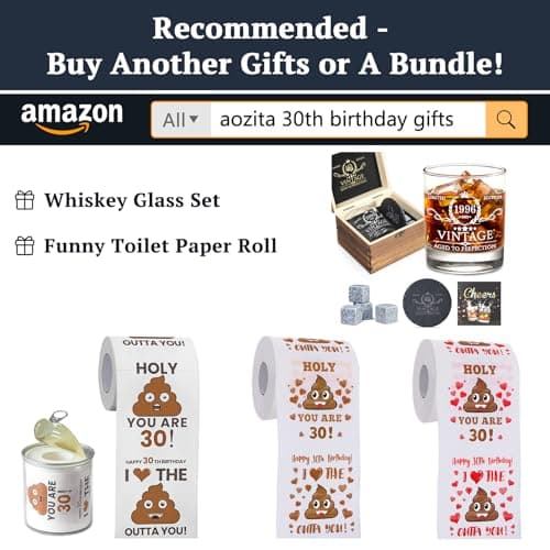 30th Birthday Gifts for Men Whiskey Glass Set - 30th Birthday Decorations, Party Supplies - 30 Year Anniversary, Bday Gifts Ideas for Him, Dad, Husband, Friends - Wood Box & Whiskey Stones & Coaster B0BJCWJDC4