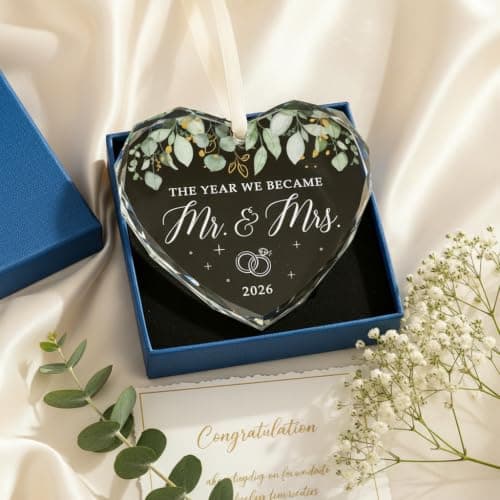 HEXMOZ Wedding Gifts for Couples 2025 - Mr and Mrs Gifts - Bridal Shower Gift, Wedding Ideas for Newly Wed, Bride, Future Mr Mrs - Just Married Glass Ornament 2025, 1st Married Couple Christmas Decor