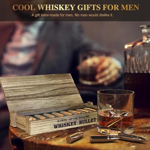 Reusable stainless steel whiskey chillers; birthday, anniversary & Father's Day gifts for men, Dad, husband or boyfriend. 8Pcs Bullet Whiskey Stones, Reusable Metal Ice Cubes, Whiskey Gifts for Men B0DCP33PNX