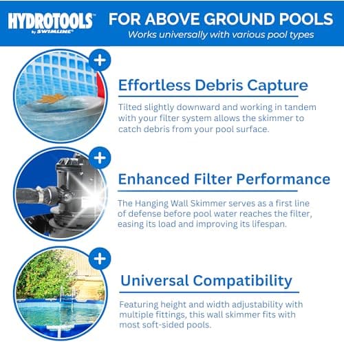 SWIMLINE HYDROTOOLS Wall Mounted Hanging Above Ground Pool Surface Skimmer Kit | Cleans Automatically, Attach To Inflatable Collars, Tubular & Metal Frame Pools | Maintenance Cleaner Floating Debris