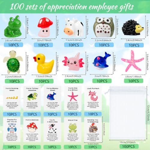100 Set Employee Appreciation Gift Bluk for Coworkers Resin Animal Gifts with Pun Inspirational Note Cards for Thank You Office Staff Team Teachers, Nurses B0DXPVMLDZ