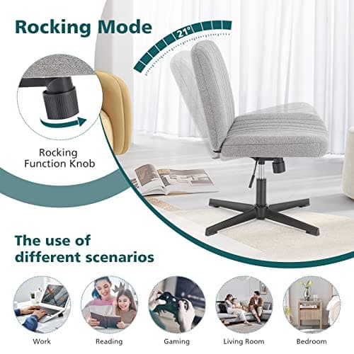 OLIXIS Criss Cross Legged Chairs Armless No Wheels Wide Seat Height Adjustable Swivel Padded Fabric Home Office Desk Seating for Bedroom, Student, Study Room