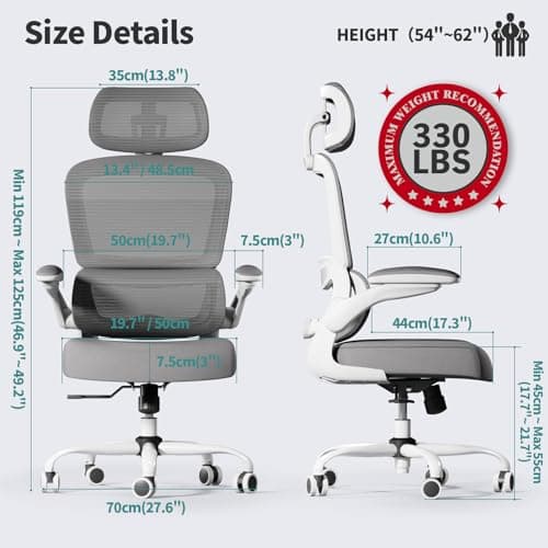 TRALT Office Chair Ergonomic Desk Chair, 330 LBS Home Mesh Office Desk Chairs with Wheels, Comfortable Gaming Chairs (White)