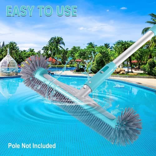Swimming Pool Brush Head with Round Ends,17.5" Heavy Duty Aluminum Back Head for Cleans Walls, Tiles & Floors, 7 Rows Premium Nylon Bristles with EZ Clips (Blue Grey)